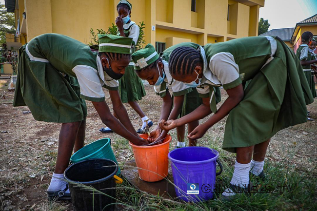 Students resumed at Government Junior Secondary School, Area 11, Garki Abuja on January 18, 2021, amid the coronavirus pandemic. Sodiq Adelakun/Channels Television.