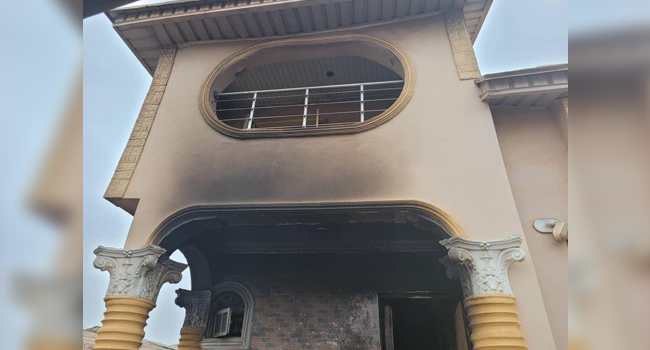 Mr Sunday Igboho's house was engulfed in flames on January 26, 2021.