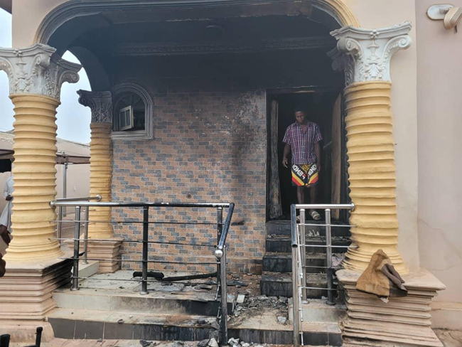 Mr Sunday Igboho's house was engulfed in flames on January 26, 2021.