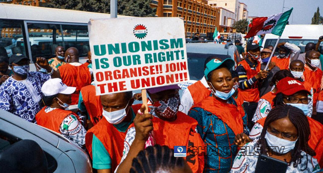 The Nigeria Labour Congress picketed the headquarters of the Corporate Affairs Commission in Abuja on February 24, 2021. Sodiq Adelakun/Channels TV