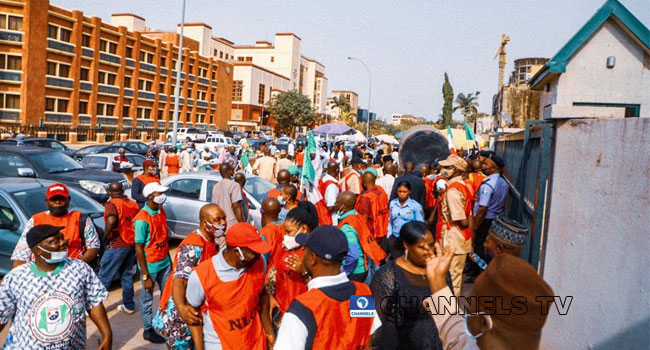 The Nigeria Labour Congress picketed the headquarters of the Corporate Affairs Commission in Abuja on February 24, 2021. Sodiq Adelakun/Channels TV