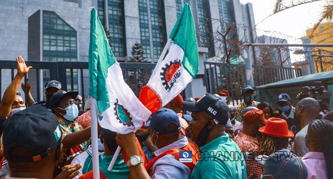 The Nigeria Labour Congress picketed the headquarters of the Corporate Affairs Commission in Abuja on February 24, 2021. Sodiq Adelakun/Channels TV