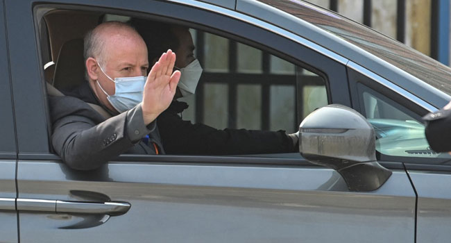 Peter Daszak and other members of the World Health Organization (WHO) team investigating the origins of the COVID-19 coronavirus, leave the Wuhan Institute of Virology in Wuhan, in China's central Hubei province on February 3, 2021. Hector RETAMAL / AFP