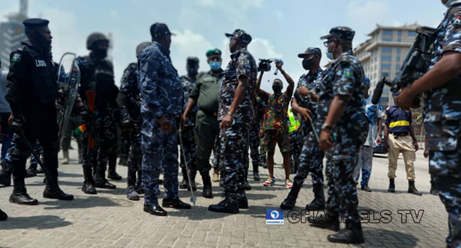 Armed policemen were deployed to the Lekki Toll Gate on February 13, 2021.