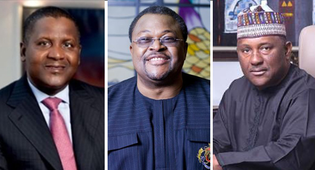 A file photo of billionaires Aliko Dangote, Mike Adenuga and Abdulsamad Rabiu.