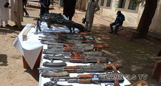A cross-section of guns surrendered by bandits in Katsina on April 8, 2021.