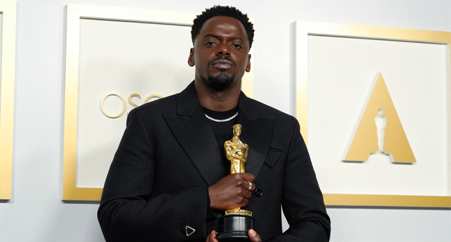 Daniel Kaluuya, winner of the award for best actor in a supporting role for "Judas and the Black Messiah," poses in the press room at the Oscars on April 25, 2021, at Union Station in Los Angeles. Chris Pizzello / POOL / AFP