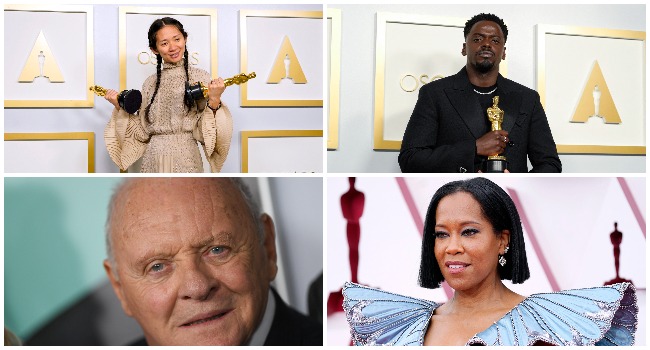 The 2021 Oscars featured winners Director/Producer Chloe Zhao, Daniel Kaluuya, and Welsh actor Anthony Hopkins. AFP