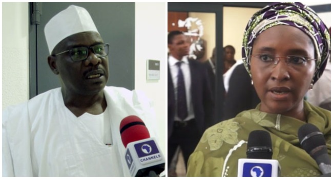 A photo combination of Senator Ali Ndume and Finance Minister, Zainab Ahmed.