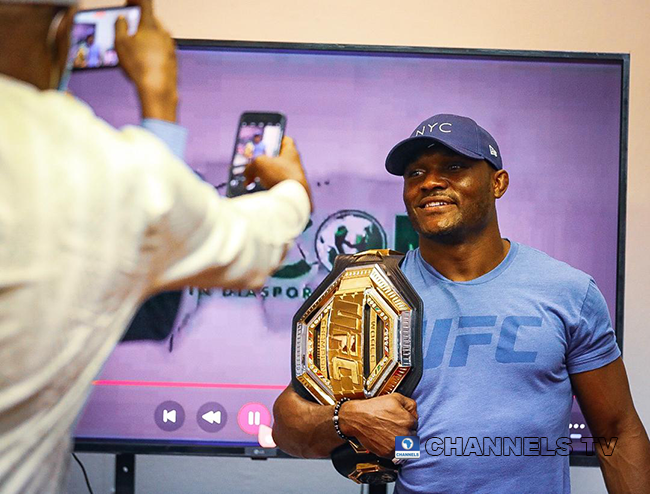 UFC Champion Kamaru Usman visited Chairman of the Nigerians in Diaspora Commission, Hon. Abike Dabiri-Erewa on June 11, 2021 in Abuja.