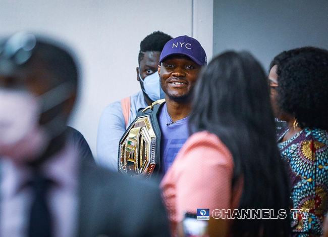 UFC Champion Kamaru Usman visited Chairman of the Nigerians in Diaspora Commission, Hon. Abike Dabiri-Erewa on June 11, 2021 in Abuja.