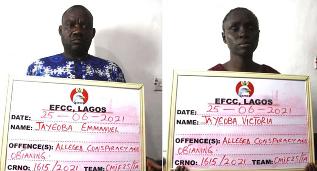 EFCC Arrests Couple Over Alleged N935m Ponzi Scheme In Lagos