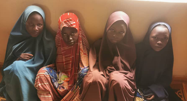 This photo, obtained from the Zamfara state police command on June 26, 2021, shows four victims said to have rescued from kidnappers.