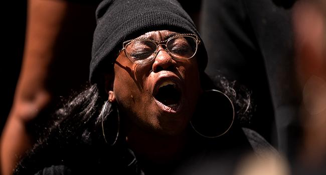  People react outside the Hennepin County Government Center after Judge Peter Cahill announced the sentencing of Derek Chauvin on June 25, 2021 in Minneapolis, Minnesota. Stephen Maturen/Getty Images/AFP