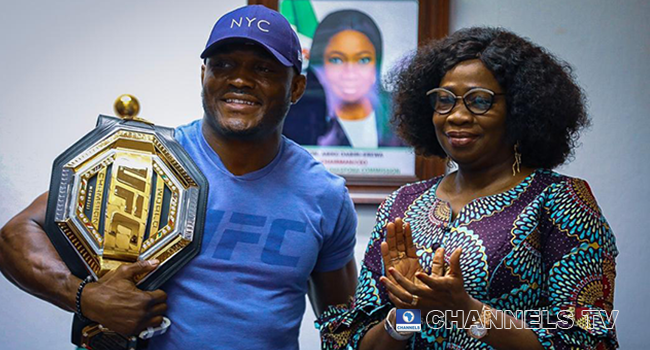 UFC Champion Kamaru Usman visited Chairman of the Nigerians in Diaspora Commission, Hon. Abike Dabiri-Erewa on June 11, 2021 in Abuja.