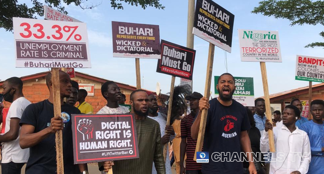 Protesters gathered at Gudu junction in Abuja on June 12, 2021 to protest the state of the nation.