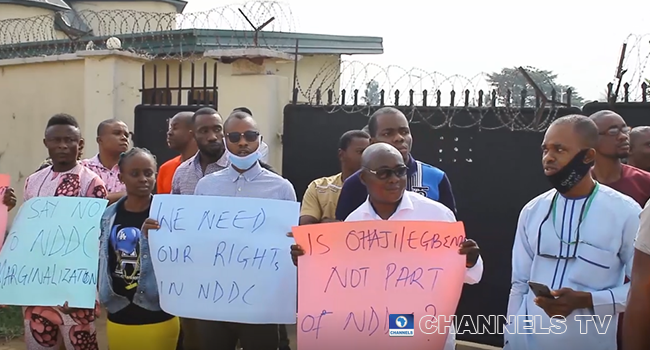 Aggrieved youths in Imo protested against the Niger-Delta Development Commission on June 28, 2021.