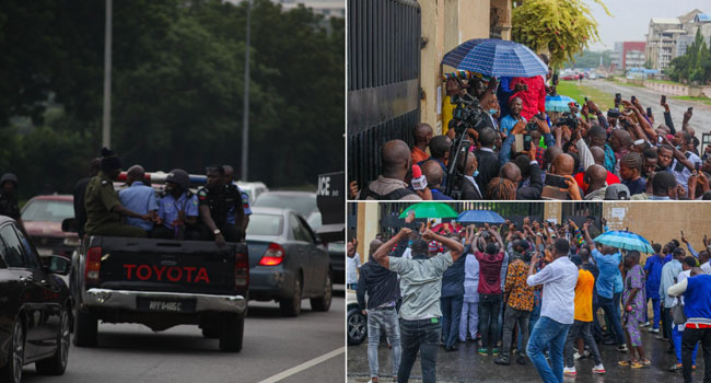 PHOTOS: Heavy Security Presence As Kanu’s Supporters Stage Protest At High Court