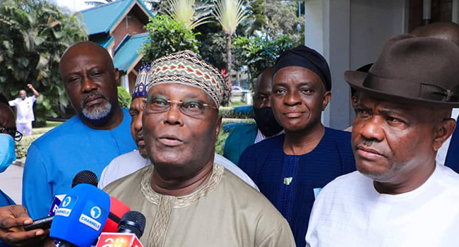 Former Vice President Atiku Abubakar spoke to reporters in Rivers State on July 29, 2021.