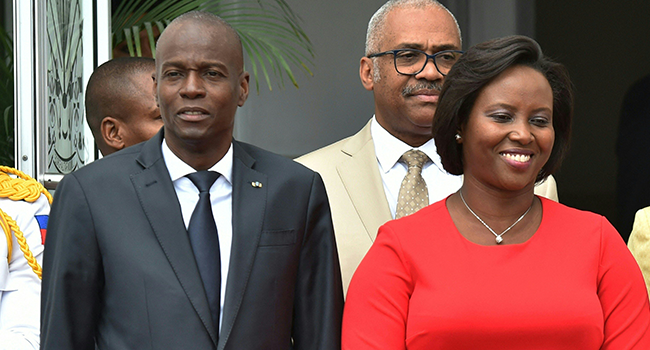 In this file photo taken on May 23, 2018, Haitian President Jovenel Moise (L) and Haitian First Lady Martine Moise are seen at the National Palace in Port-au-Prince, Haiti. HECTOR RETAMAL / AFP