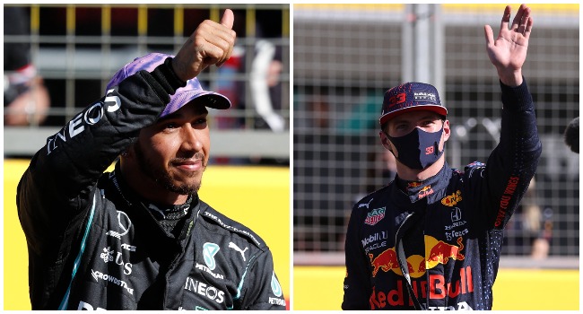 A photo combination of Lewis Hamilton (L) and Max Verstappen.