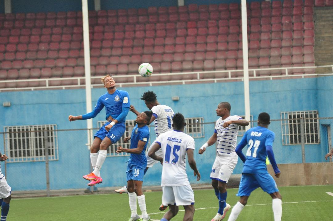 Enyimba's striker, Tosin Omoyele contests for an aerial ball