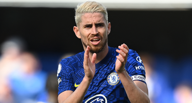 In this file photo taken on August 14, 2021 Chelsea's Italian midfielder Jorginho reacts at the final whistle during the English Premier League football match between Chelsea and Crystal Palace at Stamford Bridge in London. Glyn KIRK / AFP