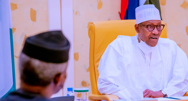 President Muhammadu Buhari participates virtually at the Nigeria Jubilee Fellows Programme in State House on August 31, 2021.