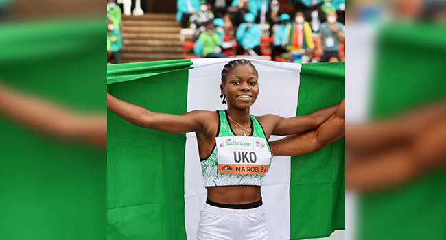 Imaobong Nse Uko flies the Nigerian flag in Nairobi, Kenya.