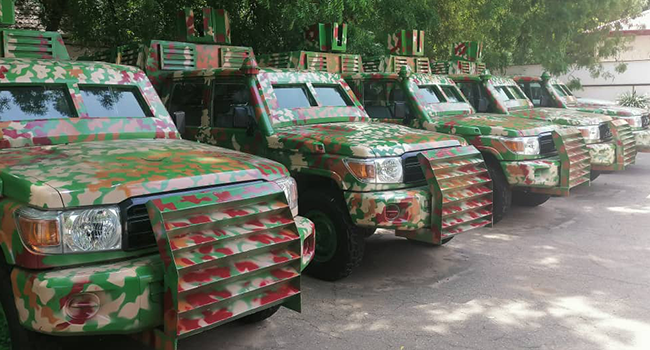 An image released by the Kebbi state government on August 21, 2021 showing armoured vehicles locally fabricated to help fight insecurity in the state.