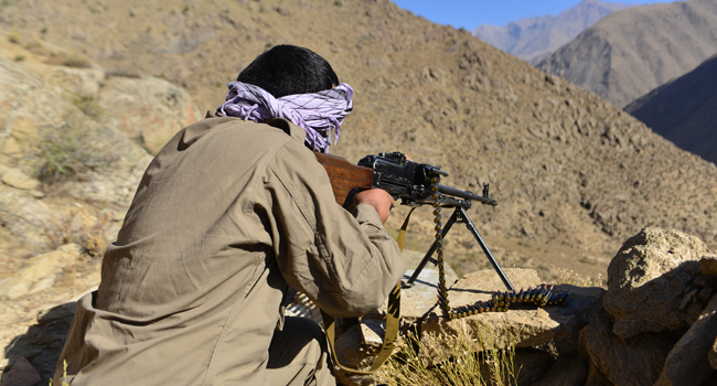 An Afghan resistance movement and anti-Taliban uprising forces personnel takes part in a military training at Malimah area of Dara district in Panjshir province on September 2, 2021 as the valley remains the last major holdout of anti-Taliban forces. Ahmad SAHEL ARMAN / AFP