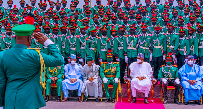 President Muhammadu Buhari attended the Passing Out Parade for Cadets of 68 Regular Course (Army, Navy and Airforce) in Kaduna on October 9, 2021. Bayo Omoboriowo/State House