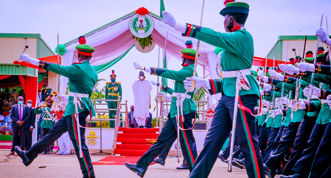 President Muhammadu Buhari attended the Passing Out Parade for Cadets of 68 Regular Course (Army, Navy and Airforce) in Kaduna on October 9, 2021. Bayo Omoboriowo/State House