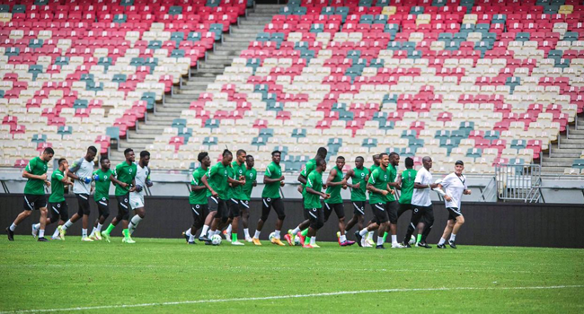 Super Eagles train in Douala, Cameroon, ahead of their World Cup Qualifying Match against Central African Republic on Sunday.