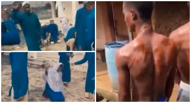 A collage of screengrabs from a viral of video of students being inhumanely flogged at an Arabic school in Kwara State.