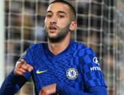 Chelsea's Moroccan midfielder Hakim Ziyech celebrates scoring the opening goal during the UEFA Champions League group H football match Malmo FF v Chelsea FC in Malmo, Sweden on November 2, 2021. Jonathan NACKSTRAND / AFP