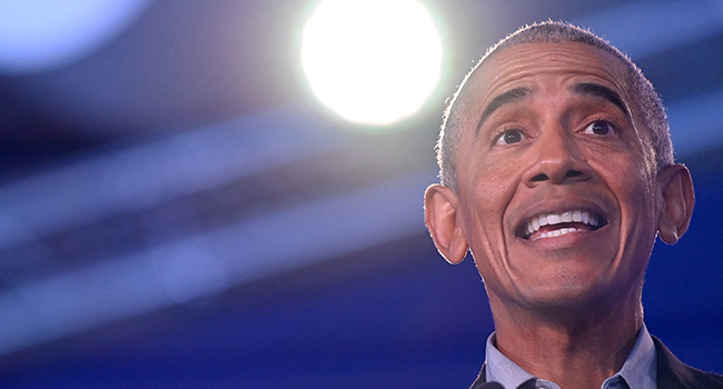 Former US President Barack Obama speaks during a session at the COP26 UN Climate Change Conference in Glasgow on November 8, 2021. Paul ELLIS / AFP