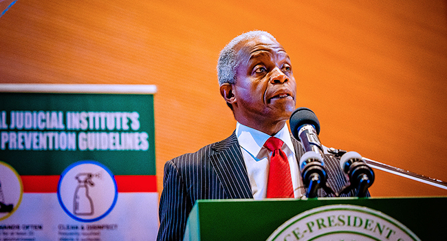 Vice President Yemi Osinbajo represents President Buhari at the 2021 All Nigeria Judges' Conference on November 15, 2021. Tolani Alli /State House