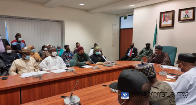 ASUU representatives met with the Speaker of the House of Representatives, Femi Gbajabiamila at the National Assembly, on November 18, 2021. Terry Ikumi/Channels Television