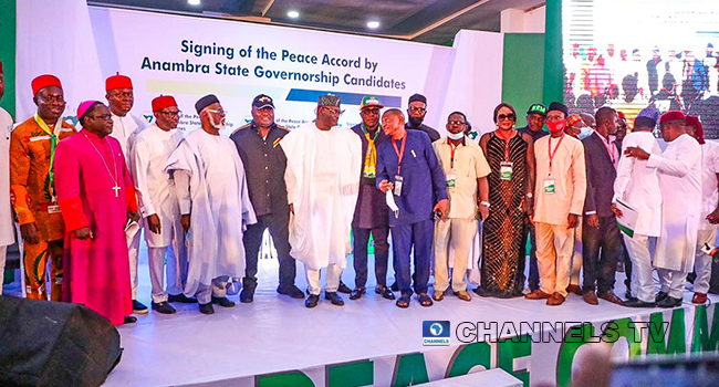 Anambra governorship candidates signed a peace accord on November 4, 2021. Sodiq Adelakun/Channels Television