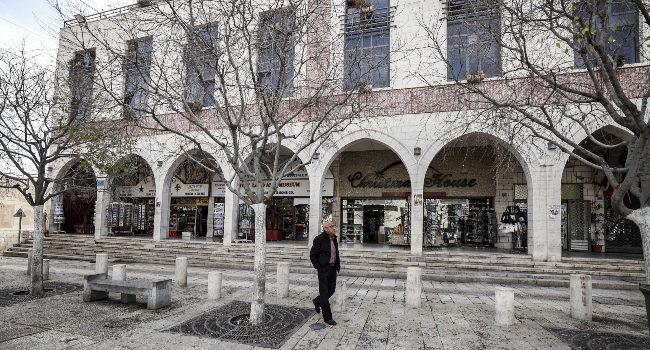 Manger Square In Israel devoid of Tourists as the Omicron variant of the Covid-19 surges in Israel 