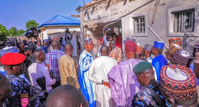 Borno State Governor Babagana Zulum visited victims of a Maiduguri explosion on December 4, 2021.