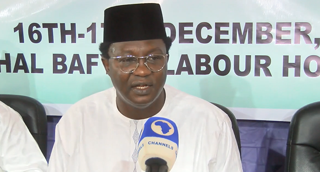 President of the Nigeria Labour Congress, Ayuba Wabba, spoke to reporters in Abuja on December 17, 2021.