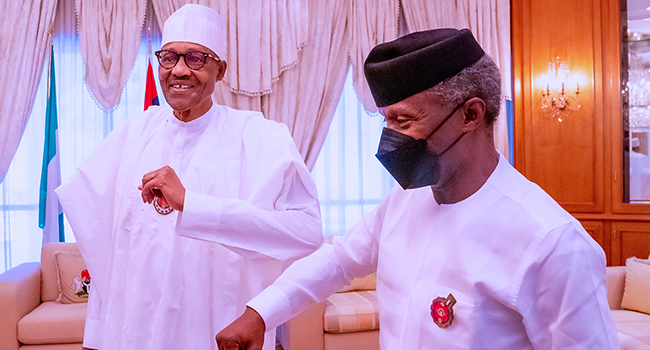 President Buhari receives Vice President Yemi Osinbajo in Christmas Homage in State House on December 25, 2021. Bayo Omoboriowo/State House.