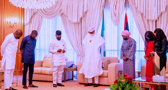 President Buhari receives Vice President Yemi Osinbajo in Christmas Homage in State House on December 25, 2021. Bayo Omoboriowo/State House.