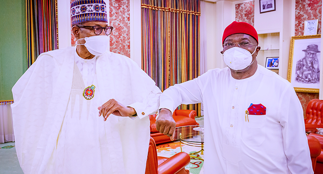 Abia State Governor Okezie Ikpeazu visited President Muhammadu Buhari at the State House on December 30, 2021. Bayo Omoboriowo/State House