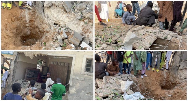 This photo combination shows scenes from an explosion in a residential area in Maiduguri, Borno State on December 4, 2021.