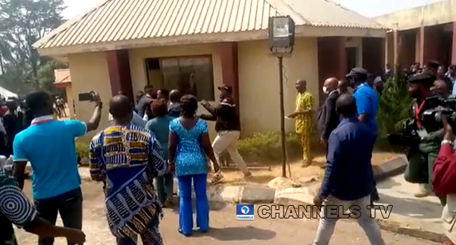 VIDEO: Drama As Ekiti PDP Chieftains Exchange Blows Over Delegate List