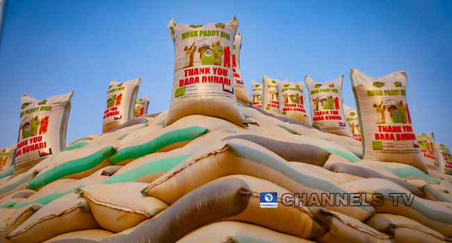 The rice pyramids at the Abuja Chamber of Commerce and Industries