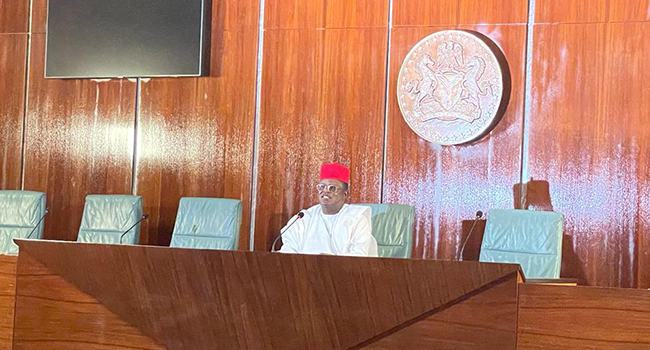 Ebonyi State Governor David Umahi briefed reporters at the State House in Abuja on January 11, 2022.